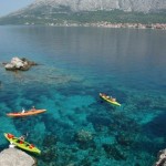 Peljesac kilátás panoráma, tenger, kajakozók